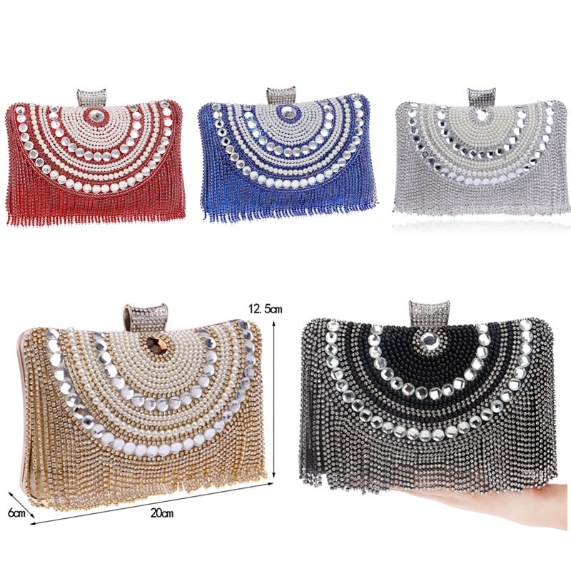 Pochette Achernar Pervenche Paris – strass et franges à chaîne – photo 2