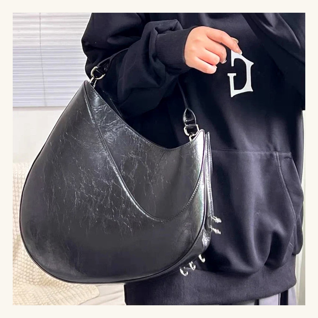 Sac demi-lune Persée Pervenche Paris – effet ciré – photo 2