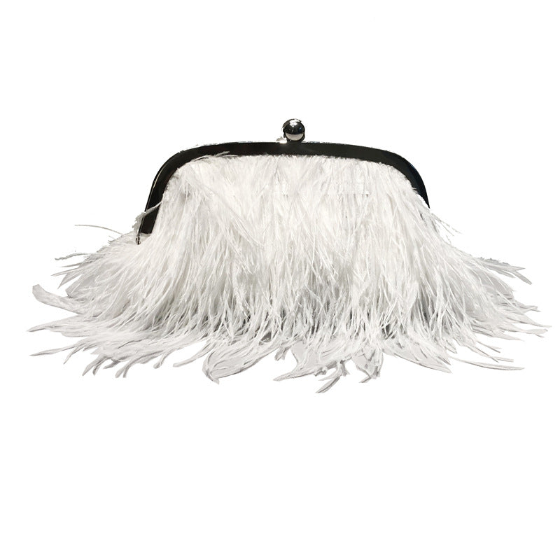 Sac du soir Mimosa Pervenche Paris – plumes et chaîne perlée