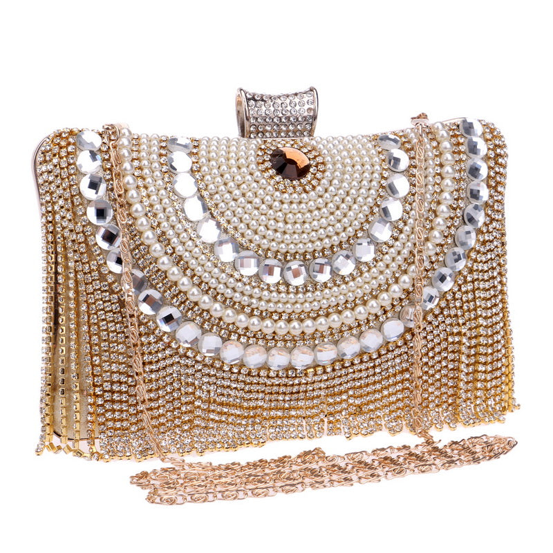 Pochette Achernar Pervenche Paris – strass et franges à chaîne – photo 3