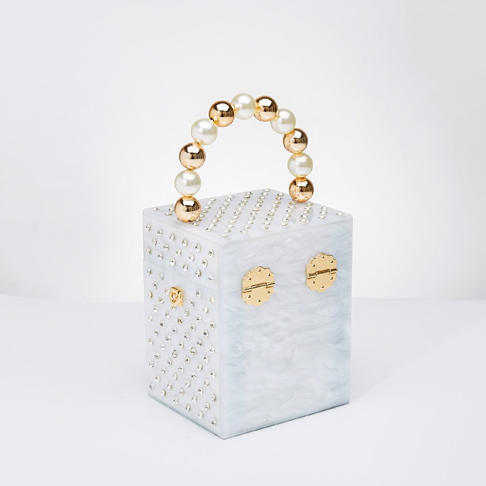 Minaudière Acrux Pervenche Paris – cristal à anse perlée – photo 3