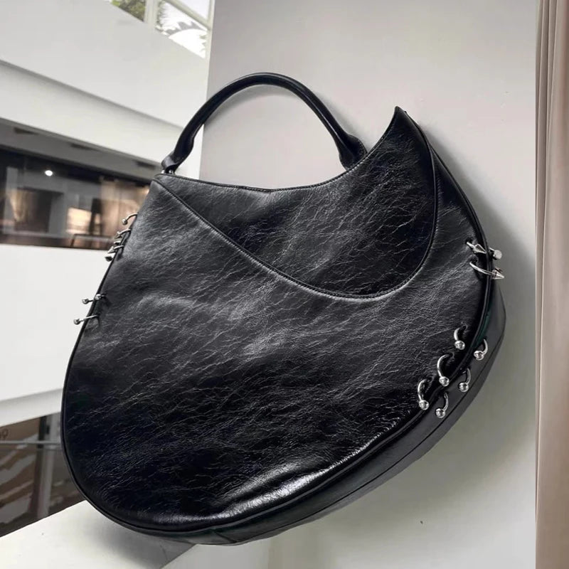 Sac demi-lune Persée Pervenche Paris – effet ciré