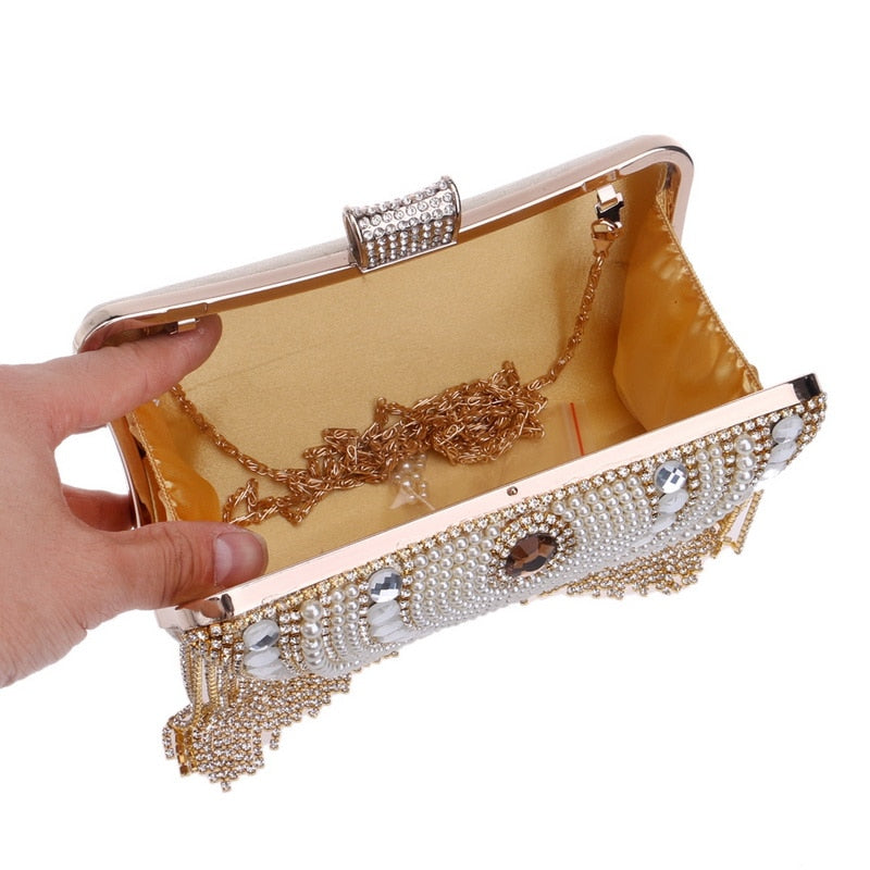 Pochette Achernar Pervenche Paris – strass et franges à chaîne – photo 5