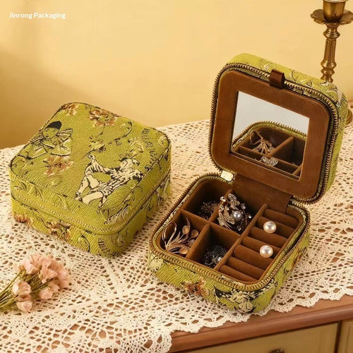 Boîte à bijoux Tourmaline Pervenche Paris – jacquard brodé