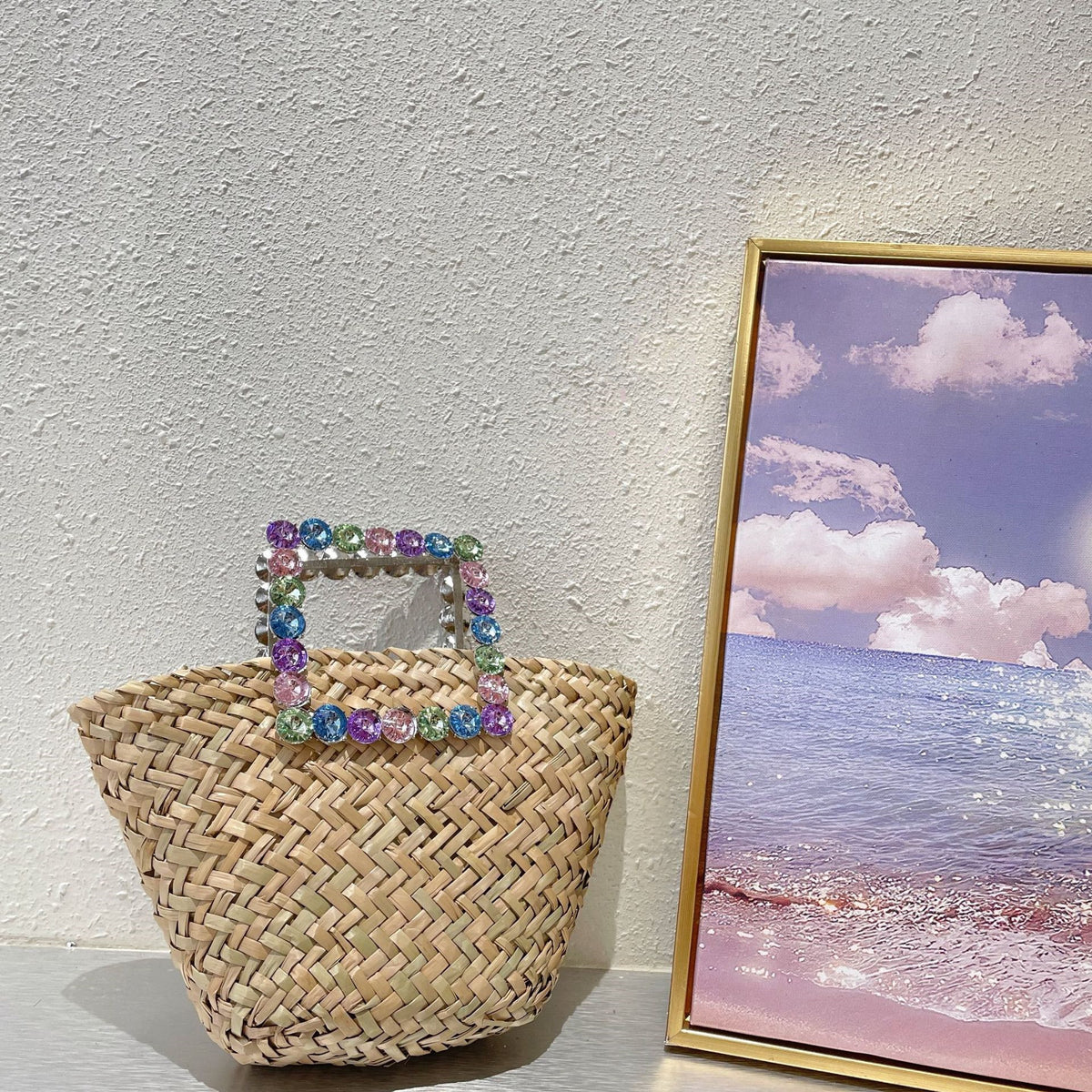 Sac Kochab Pervenche Paris – paille et anse cristaux – photo 9